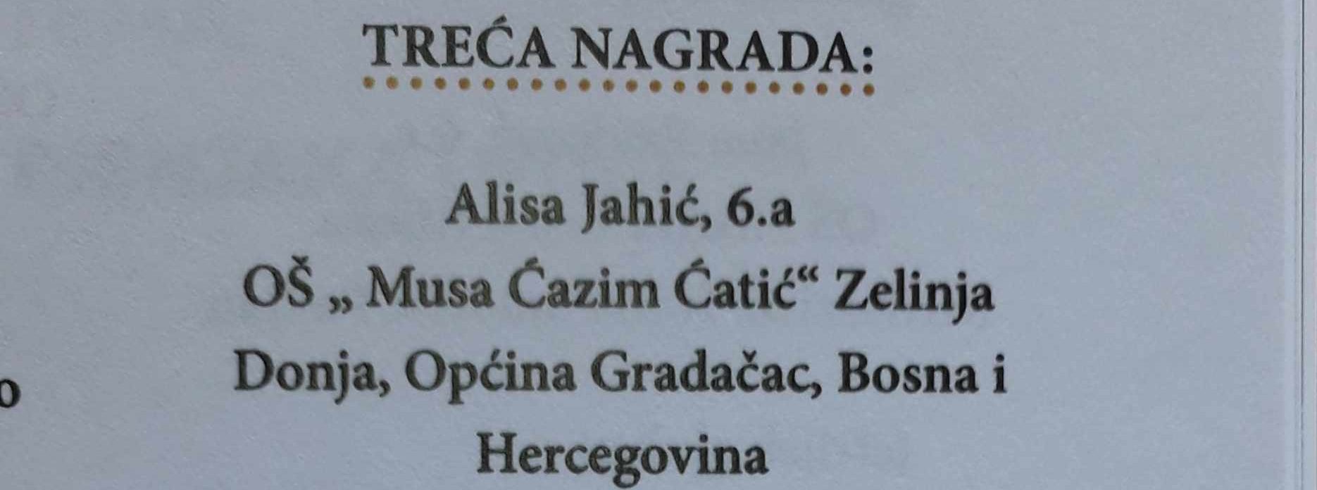 Jahić Alisa osvojila treće mjesto na međunarodnim susretima haiku pjesnika